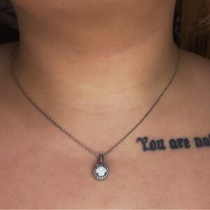 Elegant Opal Halo Pendant Necklace – Sterling Silver Chain